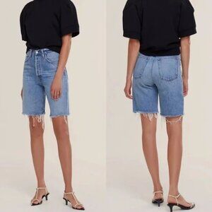 AGOLDE 90s Pinch Waist Shorts Womens 33 Blue Marquee Distressed Denim High Rise